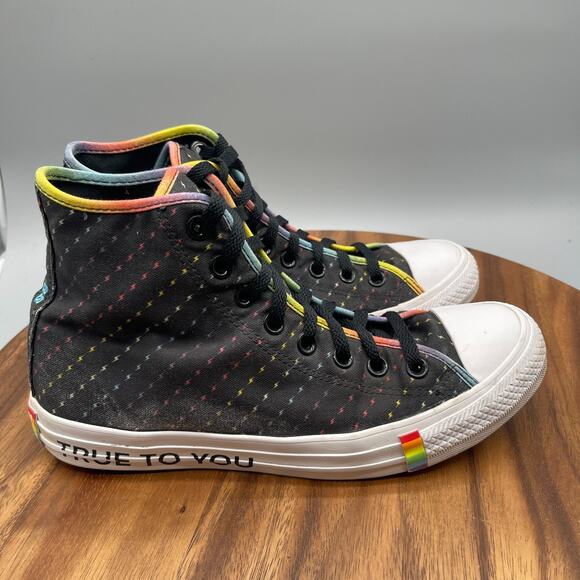 Converse All Star Chuck Taylor Shoes Womens 10 Black Pride Hi Tops Skate Sneaker - Picture 1 of 8